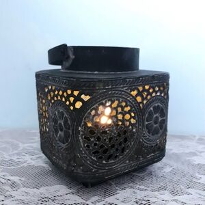 Vintage metal Moroccan Lantern Votive Tealight Candle Holder black gray handle